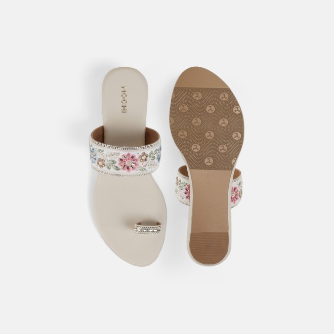 Mochi Women Beige-gold Ethnic Slip Ons (SKU: 35-2627-51-36)