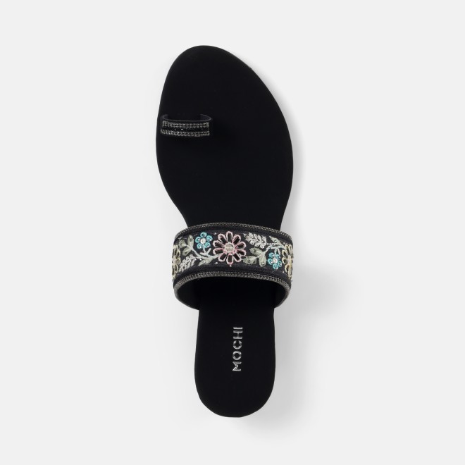 Mochi Women Black Ethnic Slip Ons (SKU: 35-2627-11-36)