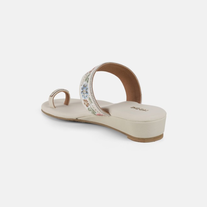 Mochi Women Beige-gold Ethnic Slip Ons (SKU: 35-2627-51-36)