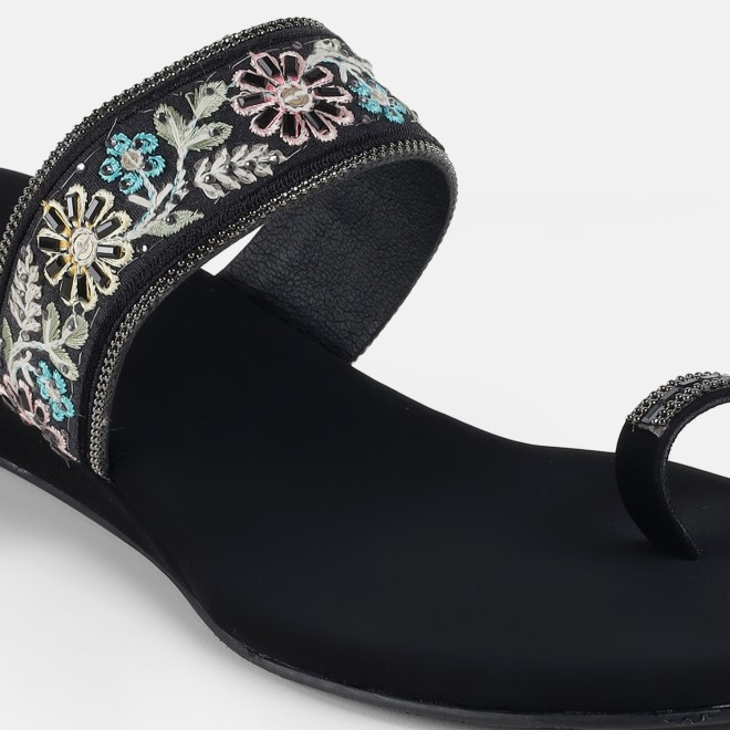 Mochi Women Black Ethnic Slip Ons (SKU: 35-2627-11-36)