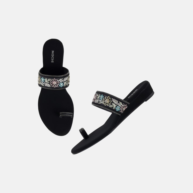 Mochi Women Black Ethnic Slip Ons (SKU: 35-2627-11-36)