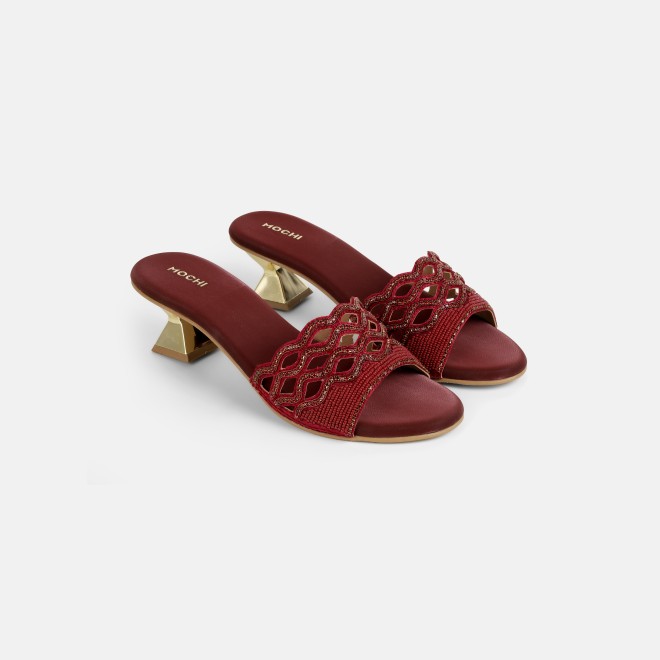 Mochi Women Maroon Wedding Slip Ons (SKU: 35-2630-44-37)