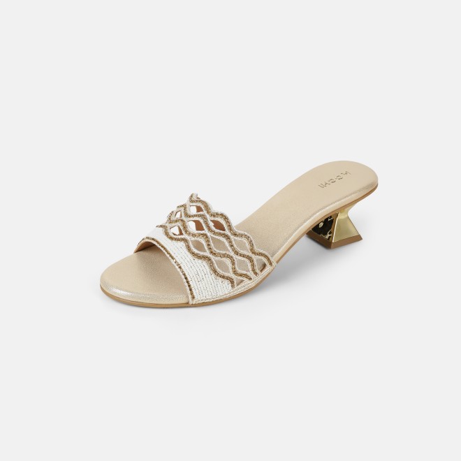 Mochi Women Beige-gold Wedding Slip Ons (SKU: 35-2630-51-36)