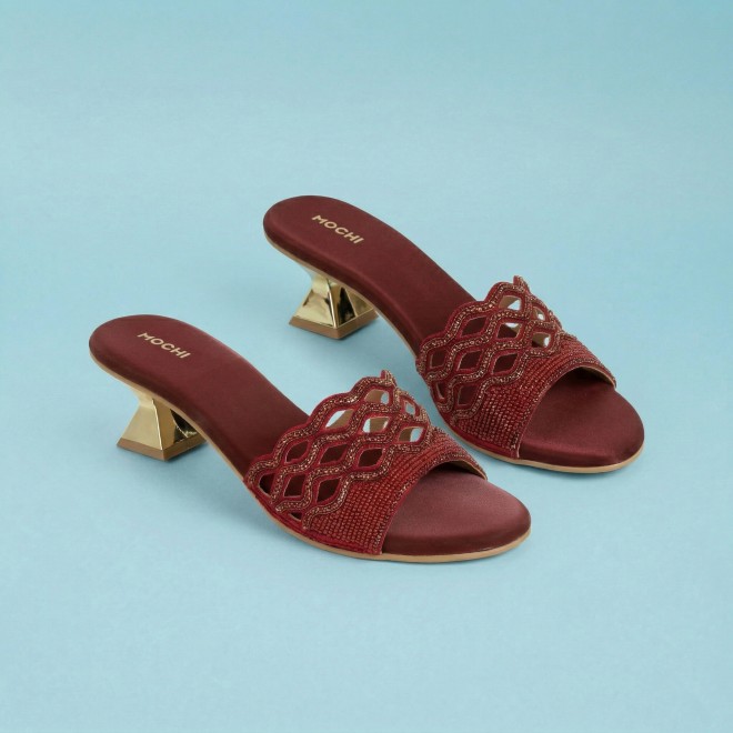 Mochi Women Maroon Wedding Slip Ons