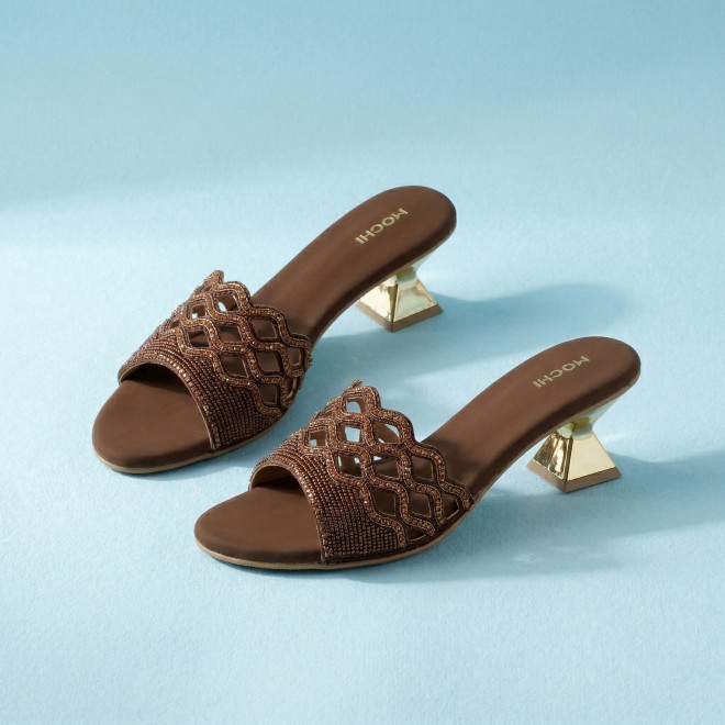 Mochi Women Bronze Wedding Slip Ons