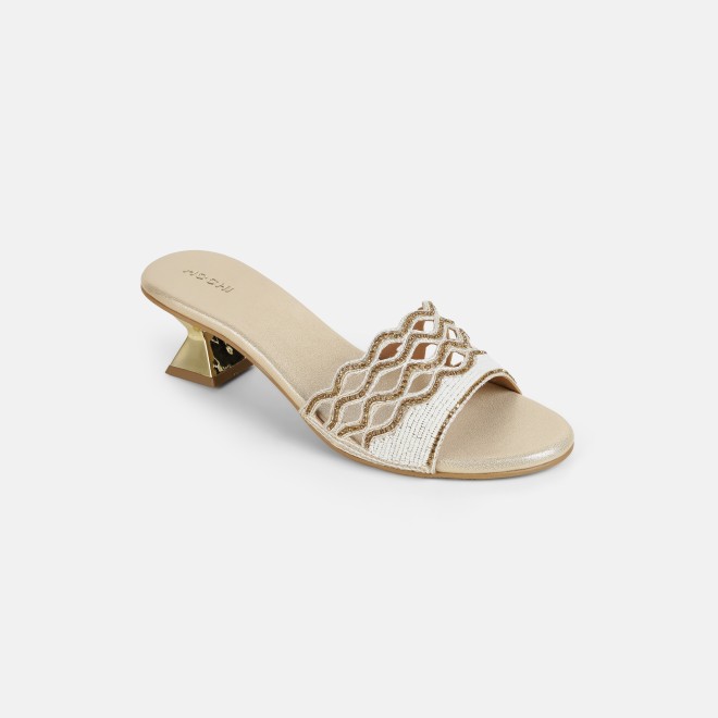 Mochi Women Beige-gold Wedding Slip Ons (SKU: 35-2630-51-36)