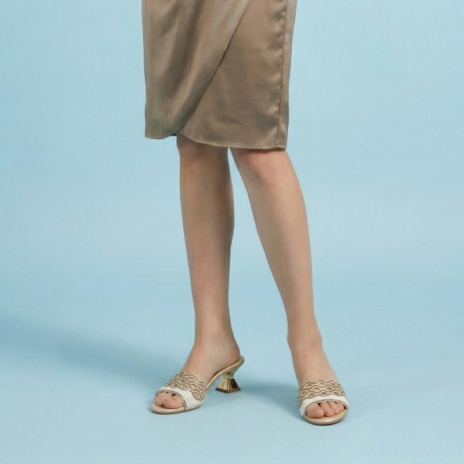 Mochi Women Beige-gold Wedding Slip Ons (SKU: 35-2630-51-36)