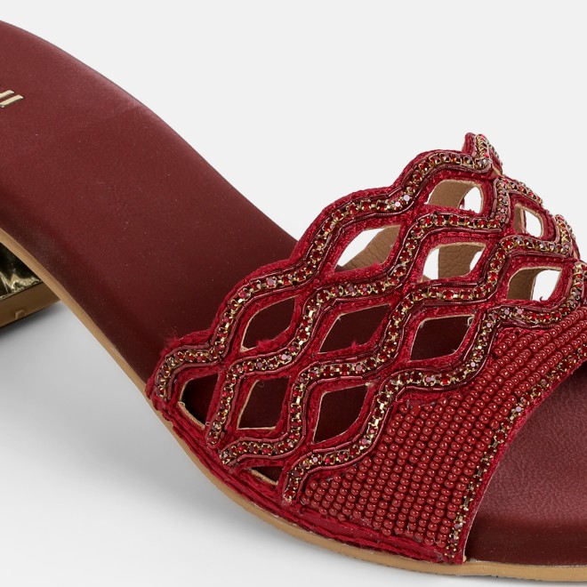 Mochi Women Maroon Wedding Slip Ons (SKU: 35-2630-44-37)