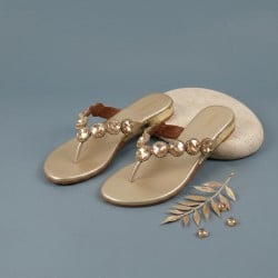 Mochi Women Gold Ethnic Slippers