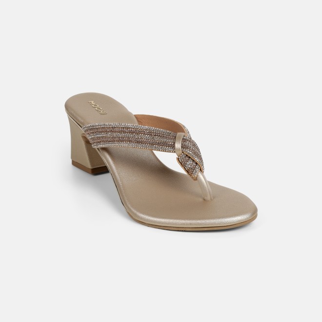 Mochi Women Gold Casual Slippers
