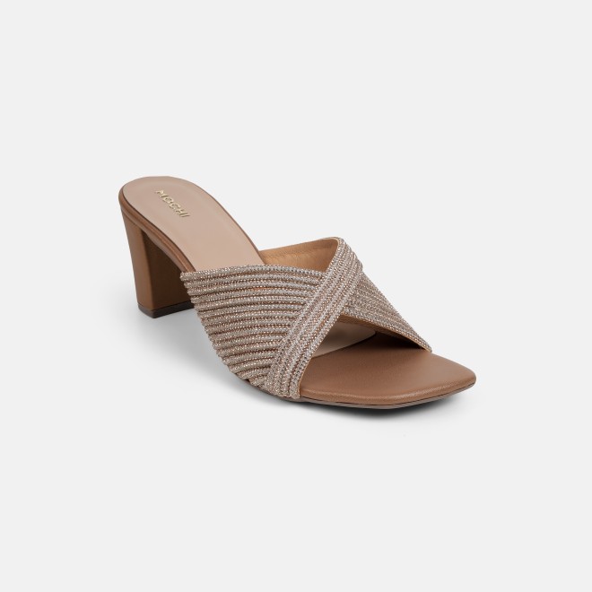 Mochi Women Antic-gold Party Slip Ons