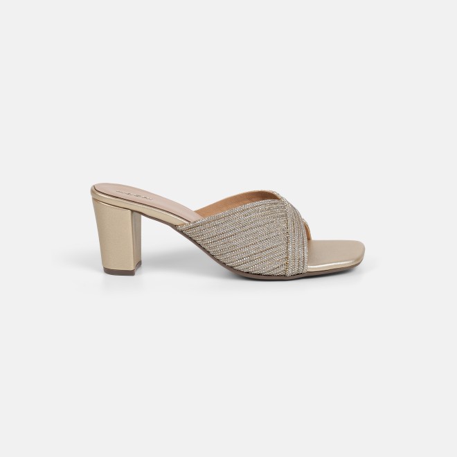 Mochi Women Gold Party Slip Ons (SKU: 35-2639-15-36)
