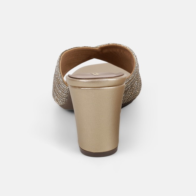 Mochi Women Gold Party Slip Ons (SKU: 35-2639-15-36)