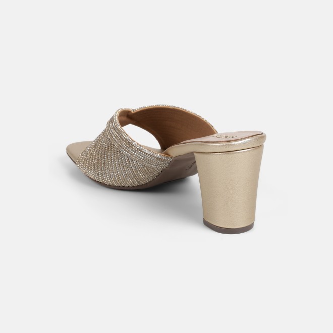 Mochi Women Gold Party Slip Ons (SKU: 35-2639-15-36)
