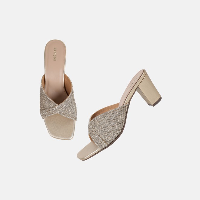Mochi Women Gold Party Slip Ons (SKU: 35-2639-15-36)
