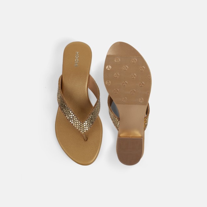 Mochi Women Antic-gold Ethnic Slippers (SKU: 35-2640-28-36)