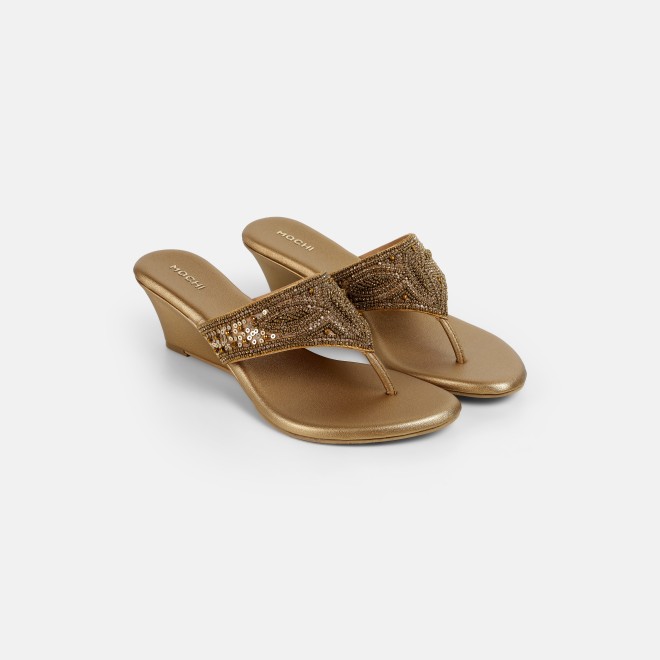 Mochi Women Antic-gold Ethnic Slip Ons (SKU: 35-2661-28-36)