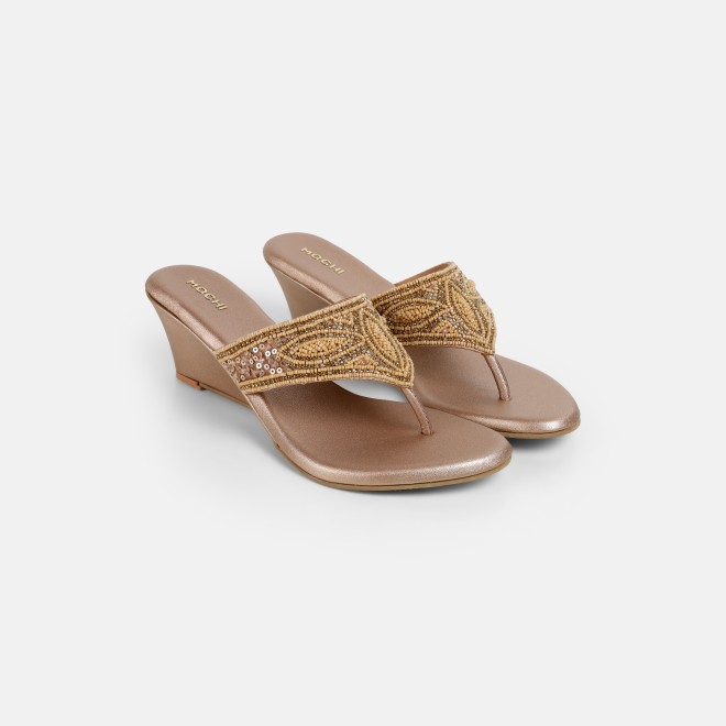 Mochi Women Rose-gold Ethnic Slip Ons (SKU: 35-2661-52-36)