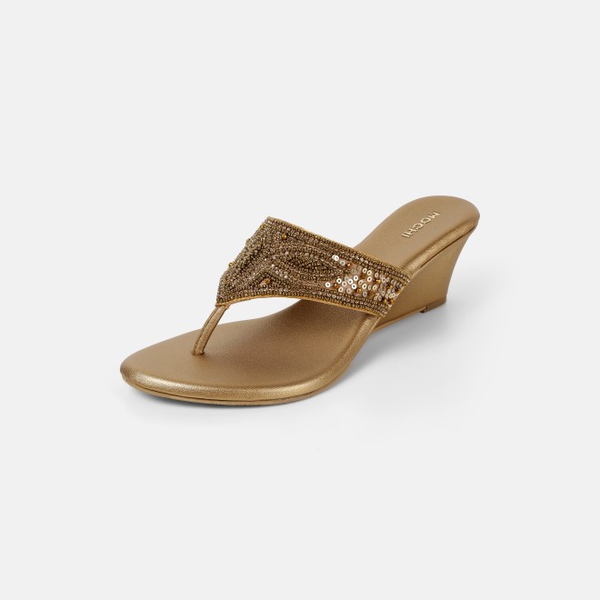 Mochi Women Antic-gold Ethnic Slip Ons (SKU: 35-2661-28-36)
