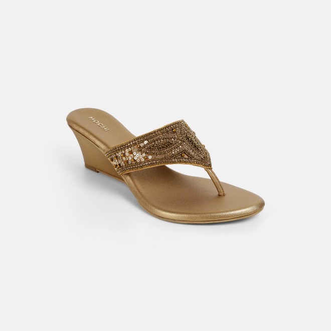 Mochi Women Antic-gold Ethnic Slip Ons (SKU: 35-2661-28-36)