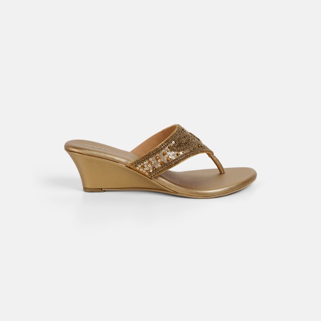 Mochi Women Antic-gold Ethnic Slip Ons (SKU: 35-2661-28-36)
