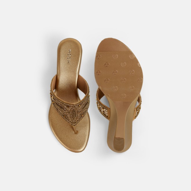 Mochi Women Antic-gold Ethnic Slip Ons (SKU: 35-2661-28-36)