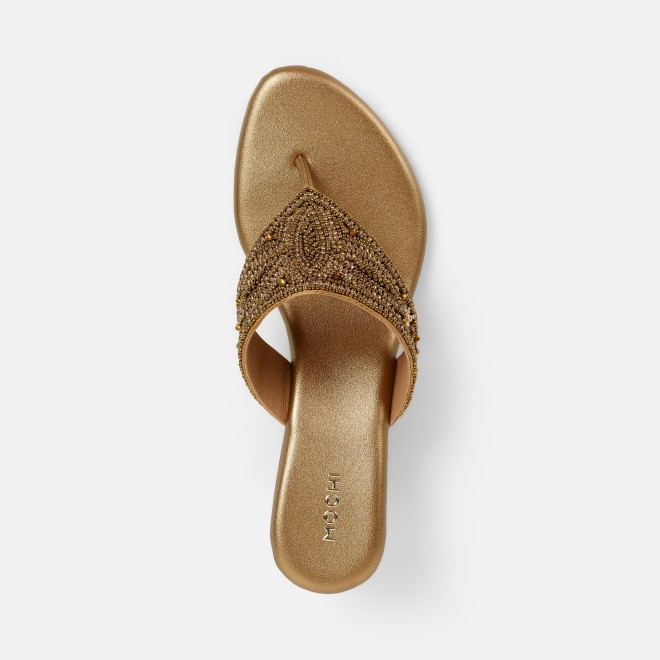 Mochi Women Antic-gold Ethnic Slip Ons (SKU: 35-2661-28-36)