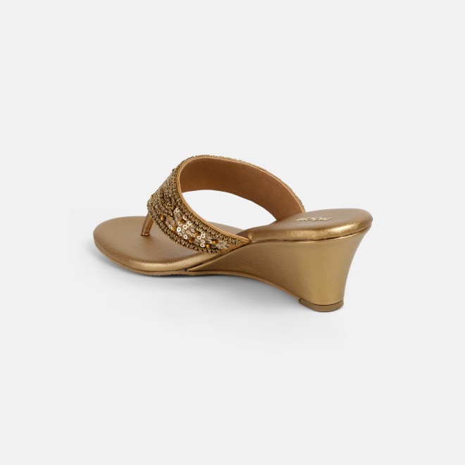 Mochi Women Antic-gold Ethnic Slip Ons (SKU: 35-2661-28-36)