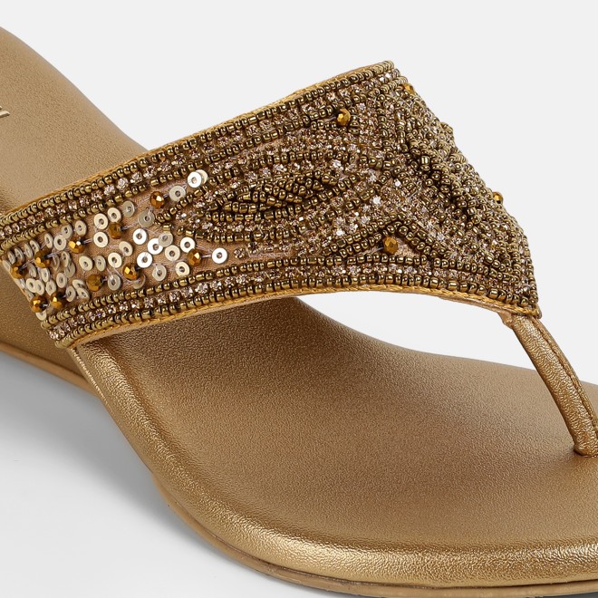 Mochi Women Antic-gold Ethnic Slip Ons (SKU: 35-2661-28-36)