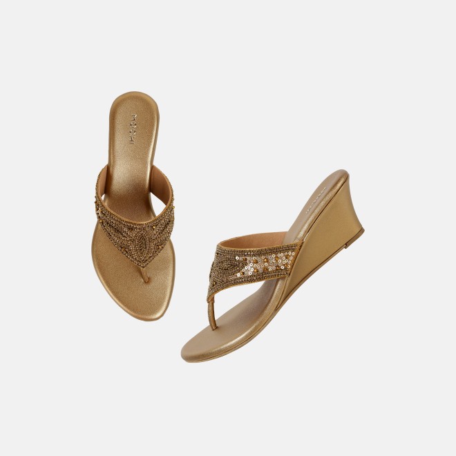 Mochi Women Antic-gold Ethnic Slip Ons (SKU: 35-2661-28-36)