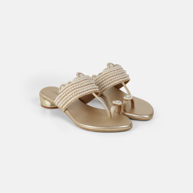 Mochi Women Gold Casual Slippers (SKU: 35-2663-15-36)