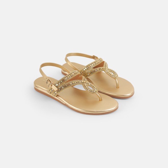 Mochi Women Gold Casual Sandals (SKU: 35-2706-15-36)