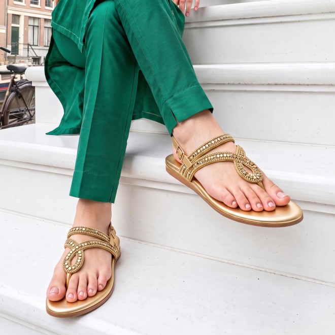 Mochi Women Gold Casual Sandals (SKU: 35-2706-15-36)