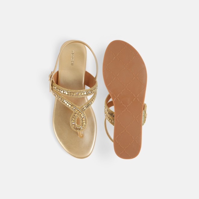 Mochi Women Gold Casual Sandals (SKU: 35-2706-15-36)