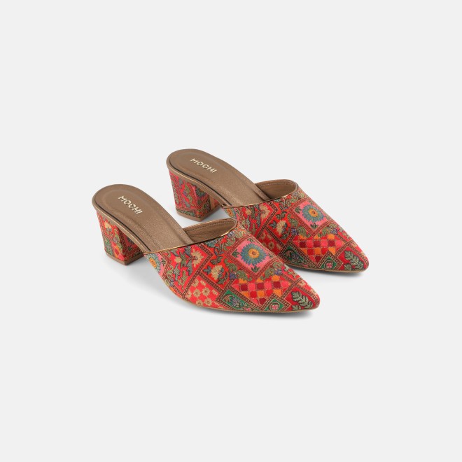 Mochi Women Red Ethnic Slip Ons (SKU: 35-2817-18-36)