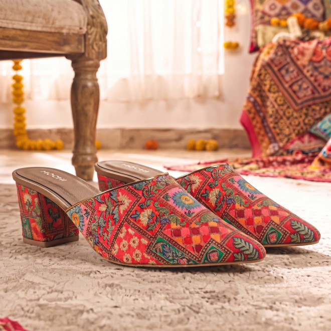 Mochi Women Red Ethnic Slip Ons (SKU: 35-2817-18-36)
