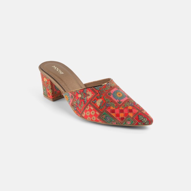 Mochi Women Red Ethnic Slip Ons (SKU: 35-2817-18-36)