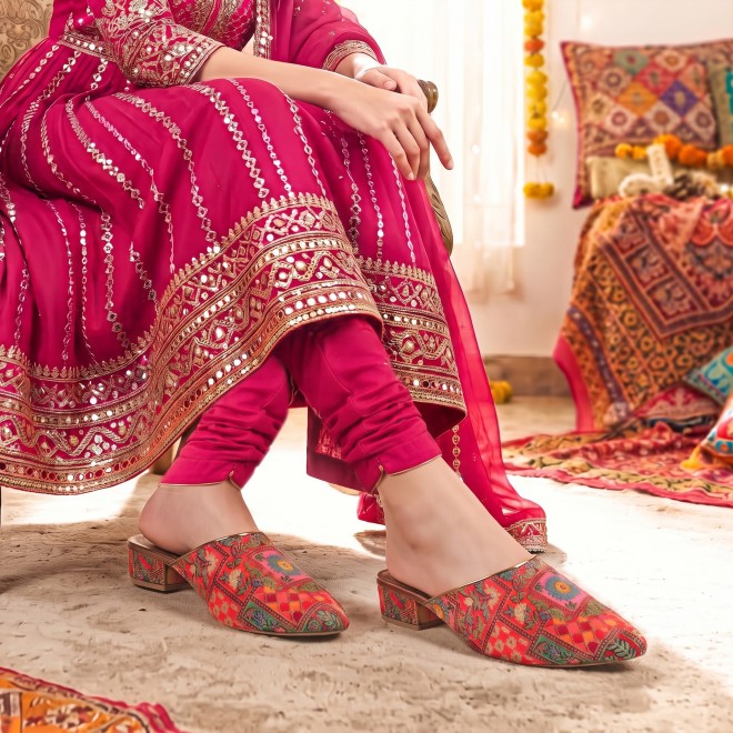Mochi Women Red Ethnic Slip Ons (SKU: 35-2817-18-36)