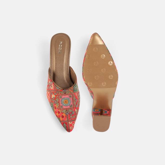 Mochi Women Red Ethnic Slip Ons (SKU: 35-2817-18-36)