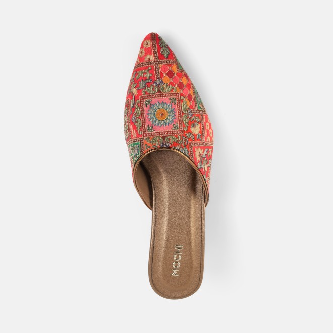 Mochi Women Red Ethnic Slip Ons (SKU: 35-2817-18-36)
