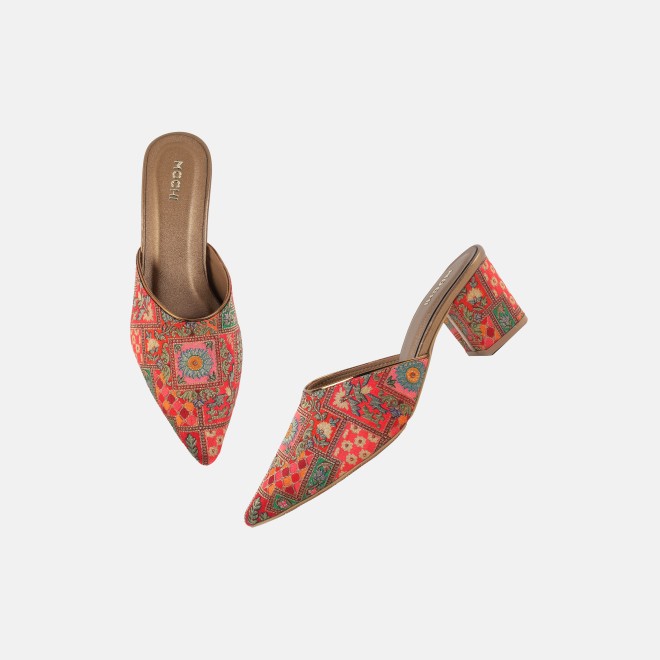 Mochi Women Red Ethnic Slip Ons (SKU: 35-2817-18-36)