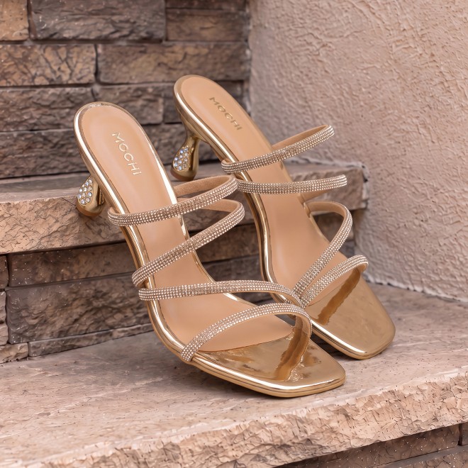 Mochi Women Gold Party Sandals (SKU: 35-2894-15-36)