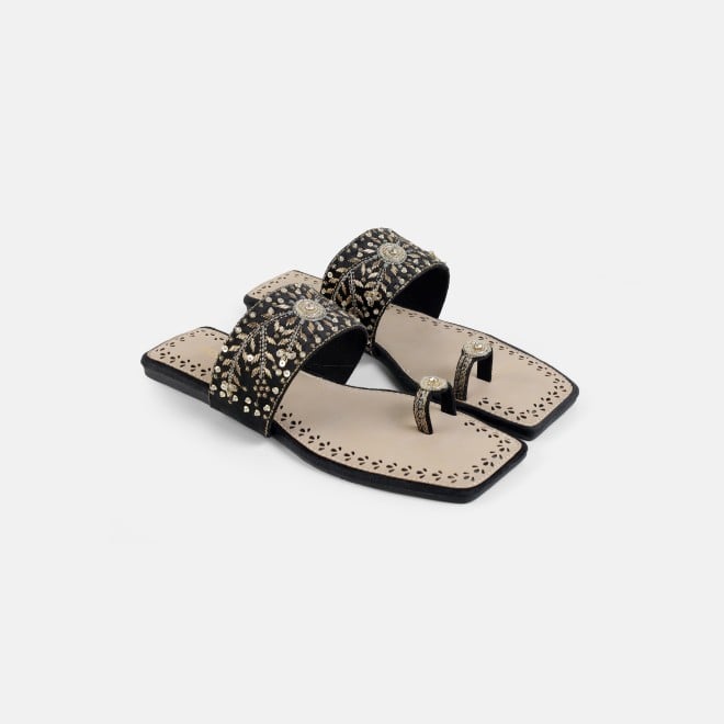 Mochi Women Black Ethnic Slippers (SKU: 35-3085-11-36)