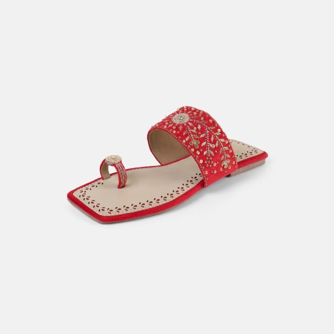 Mochi Women Red Ethnic Slippers (SKU: 35-3085-18-36)