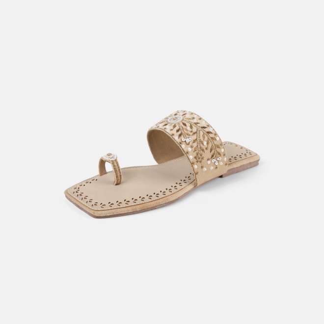 Mochi Women Beige Ethnic Slippers (SKU: 35-3085-20-36)