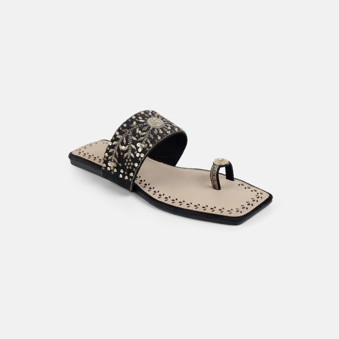 Mochi Women Black Ethnic Slippers (SKU: 35-3085-11-36)