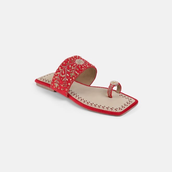 Mochi Women Red Ethnic Slippers (SKU: 35-3085-18-36)