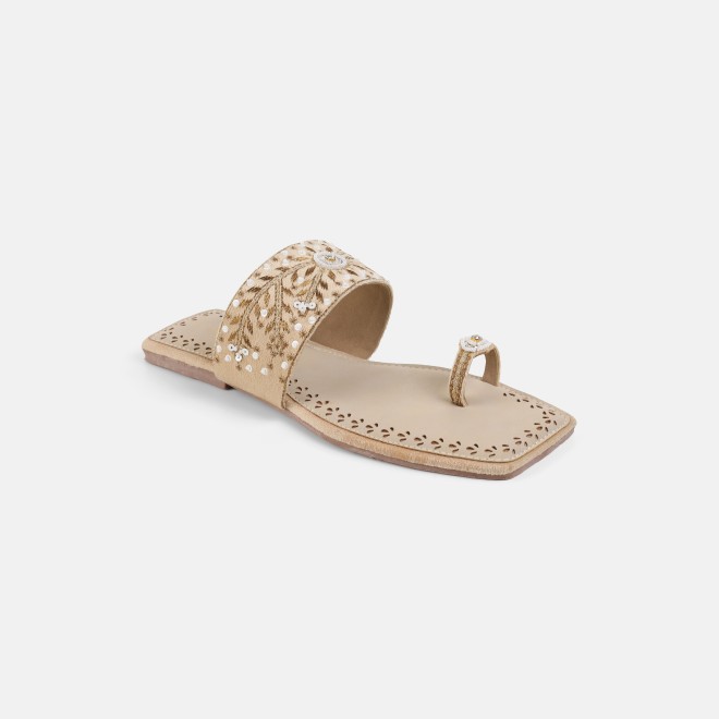 Mochi Women Beige Ethnic Slippers (SKU: 35-3085-20-36)