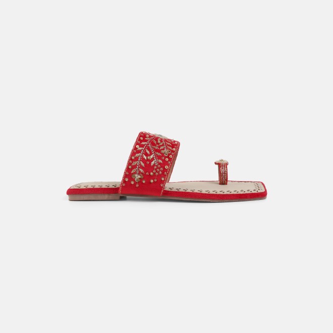 Mochi Women Red Ethnic Slippers (SKU: 35-3085-18-36)