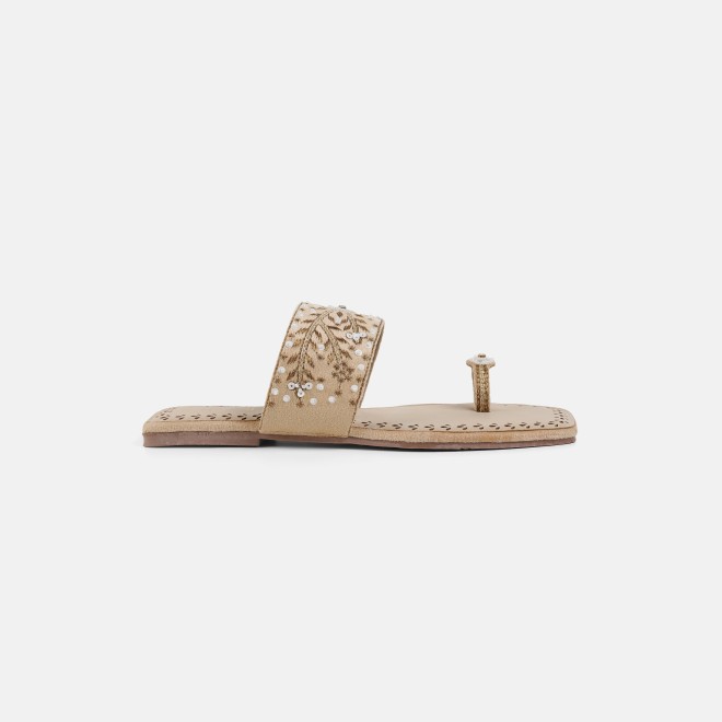 Mochi Women Beige Ethnic Slippers (SKU: 35-3085-20-36)